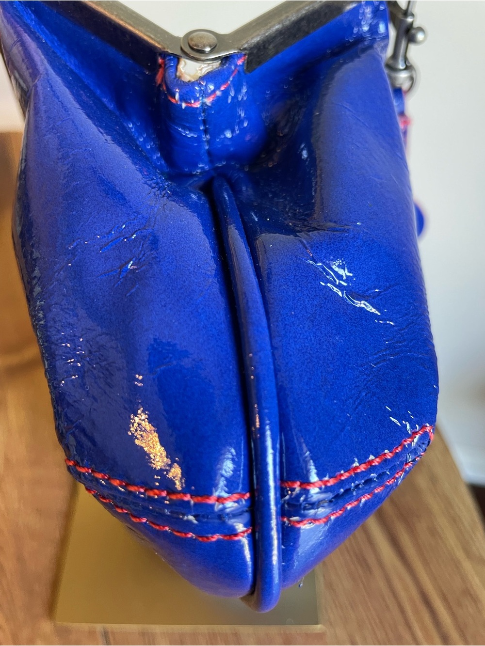 Vera Wang Bright Blue Patent Heart-Detail Frame Clutch - Picture 4 of 6